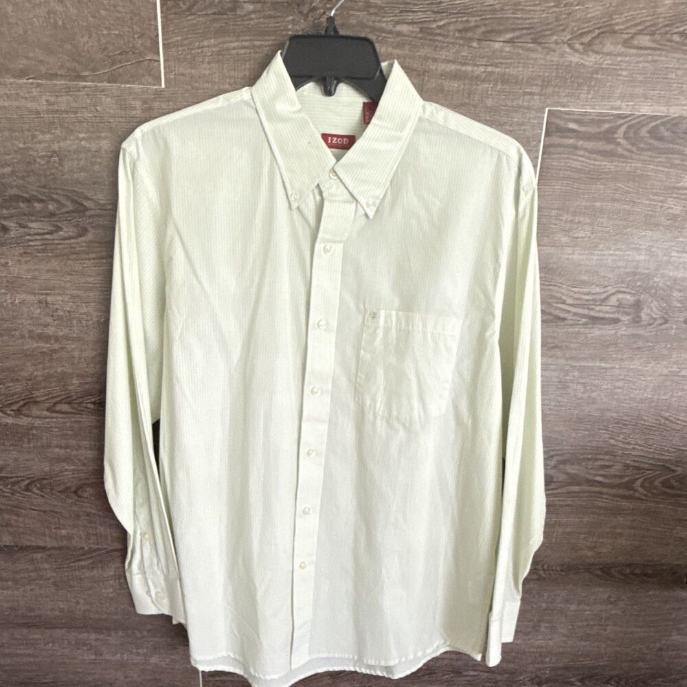 IZOD Men's L/G Light Green/White Check Button-Down Long Sleeve Dress Shirt